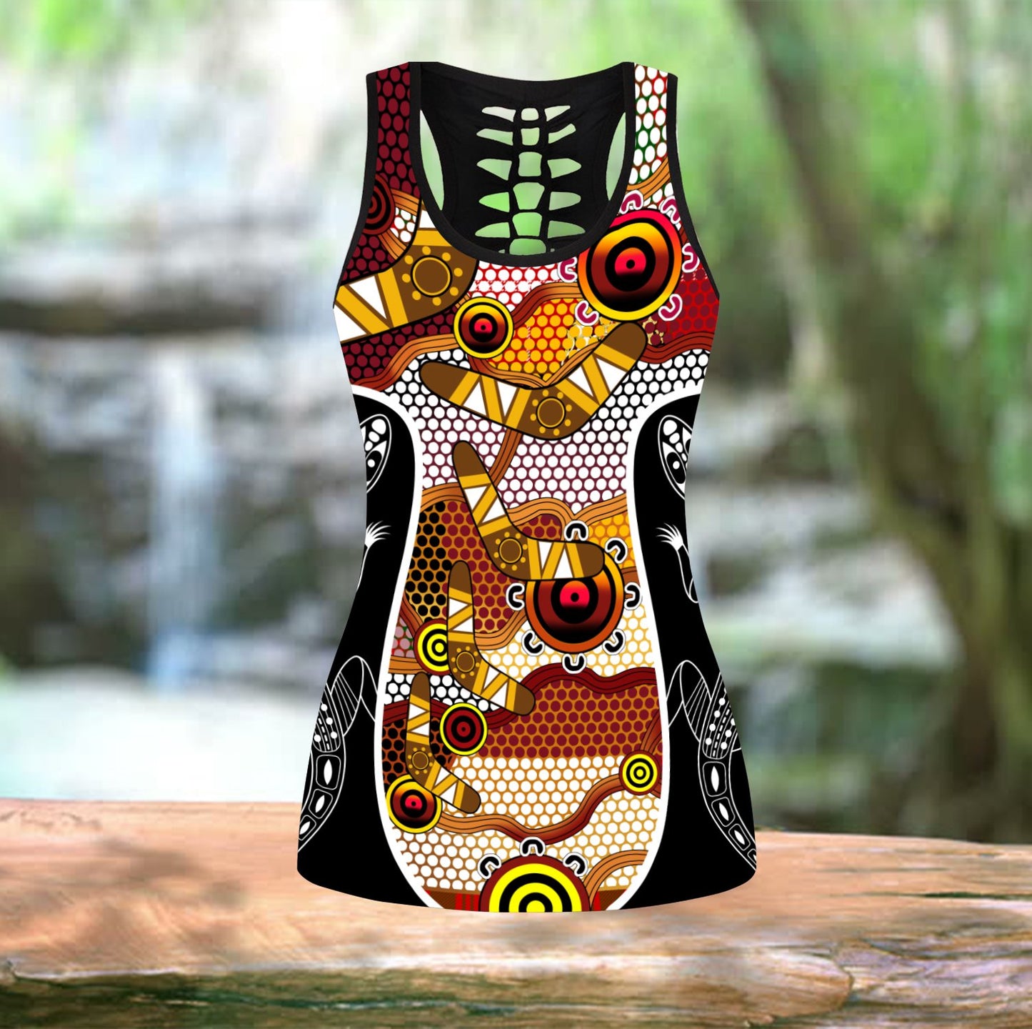 Aboriginal Lizard Dot Painting Boomerang Patterns Legging + Hollow Tank Combo