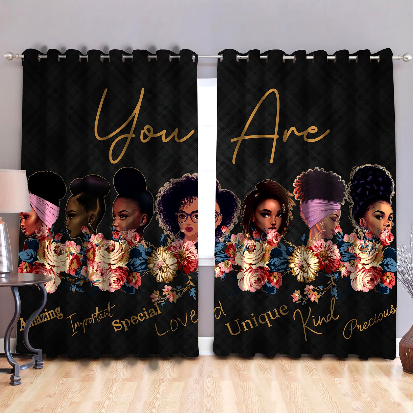 Black girl, blackout thermal grommet window curtains DD06192001S-HG-HG-52'' x 63''-Vibe Cosy™