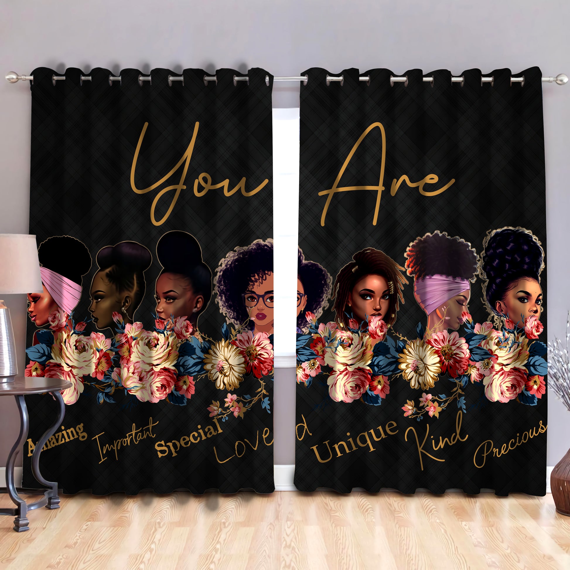 Black girl, blackout thermal grommet window curtains DD06192001S-HG-HG-52'' x 63''-Vibe Cosy™