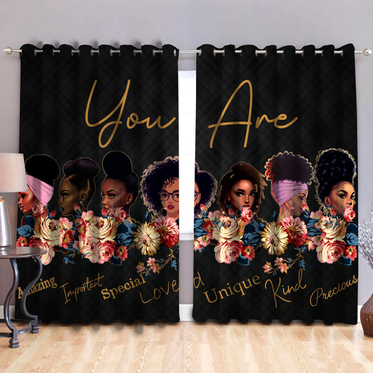 Black girl, blackout thermal grommet window curtains DD06192001S-HG-HG-52'' x 63''-Vibe Cosy™