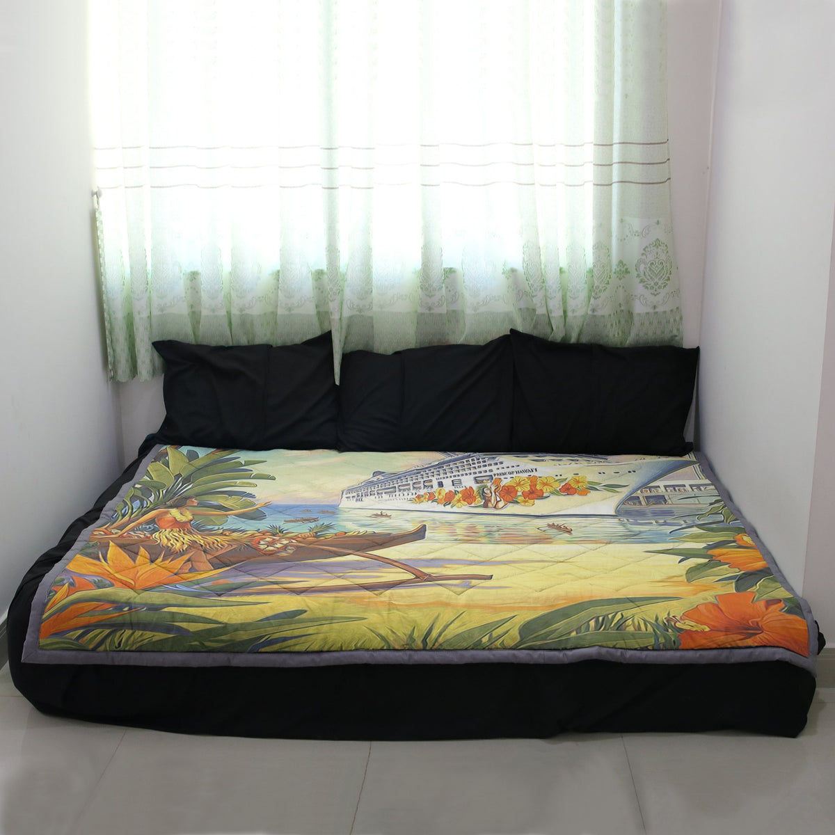 Vintage Hawaii Quilt Blanket - AH - J4-QUILT BLANKETS-PodEz-Twin-White-100% Cotton-Vibe Cosy™