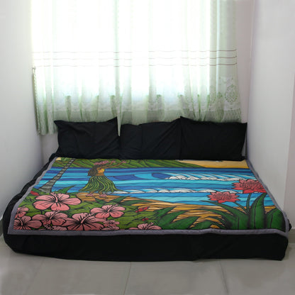 Hawaiian Girl Quilt Blanket - AH - J4-QUILT BLANKETS-PodEz-Twin-White-100% Cotton-Vibe Cosy™