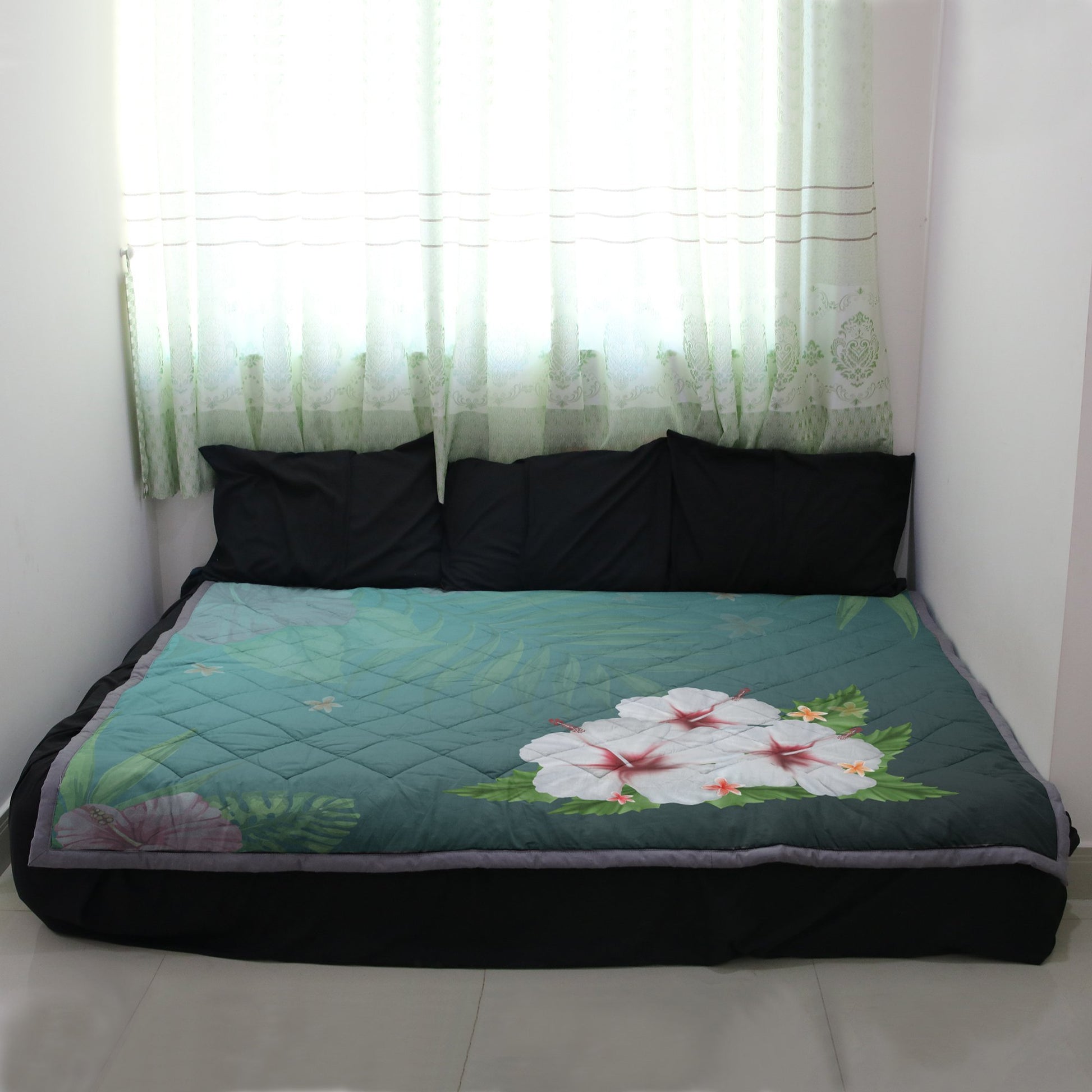 White Hawaii Hibiscus Quilt Blanket - AH - J4-QUILT BLANKETS-PodEz-Twin-White-100% Cotton-Vibe Cosy™