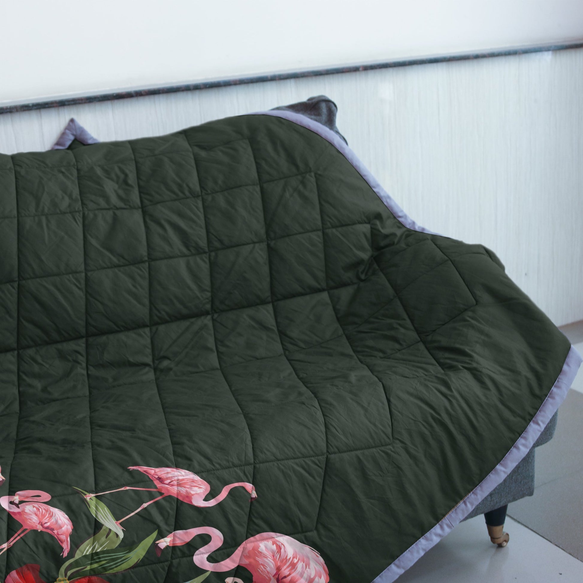 Flamingos with Hibiscus Quilt Blanket - AH - J4-QUILT BLANKETS-PodEz-Twin-White-100% Cotton-Vibe Cosy™