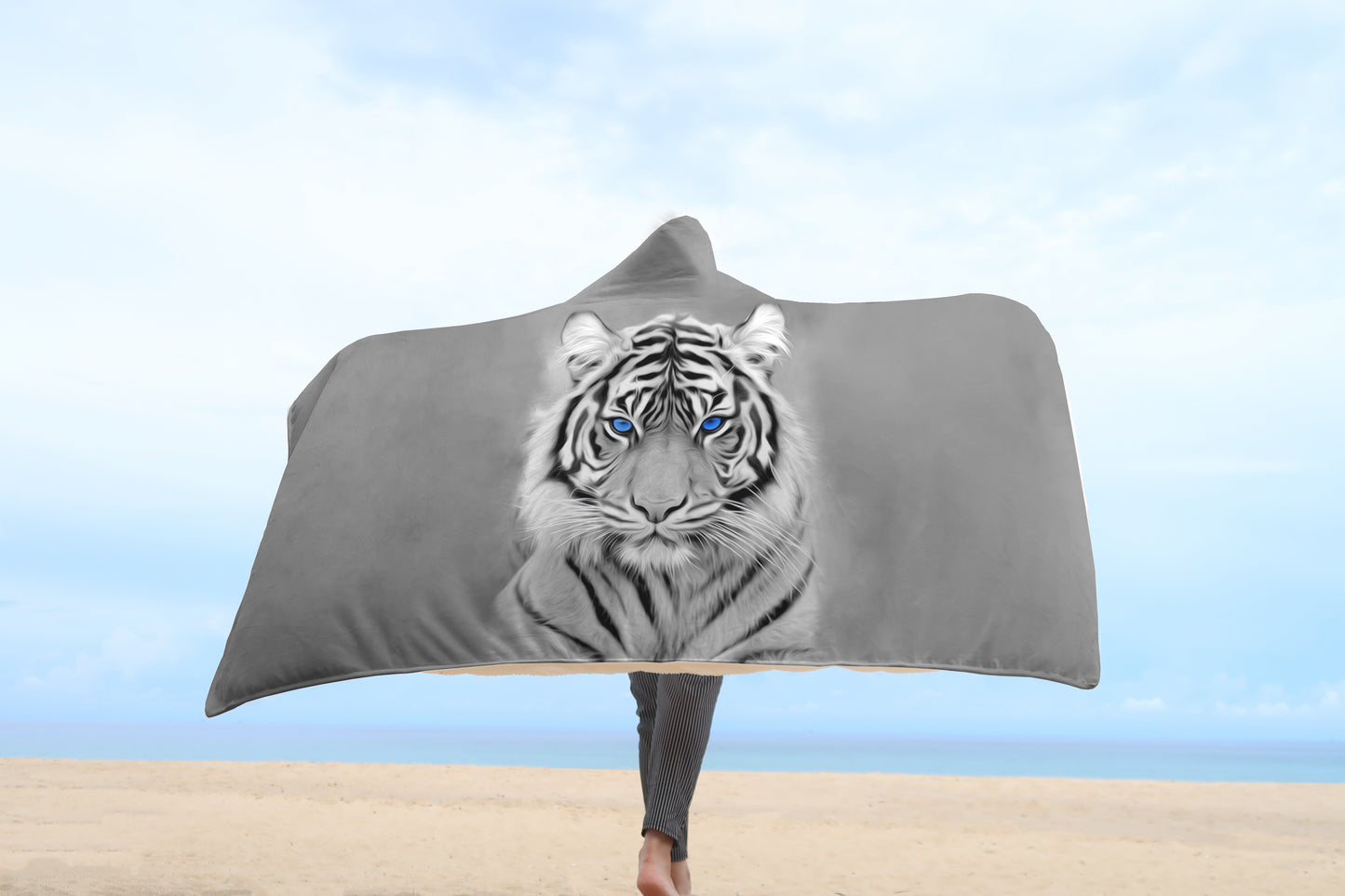 White Tiger 3D All Over Hooded Blanket DQB08172003