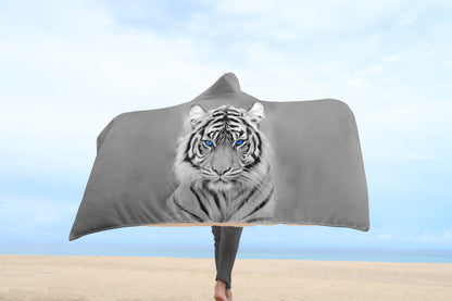 White Tiger 3D All Over Hooded Blanket DQB08172003