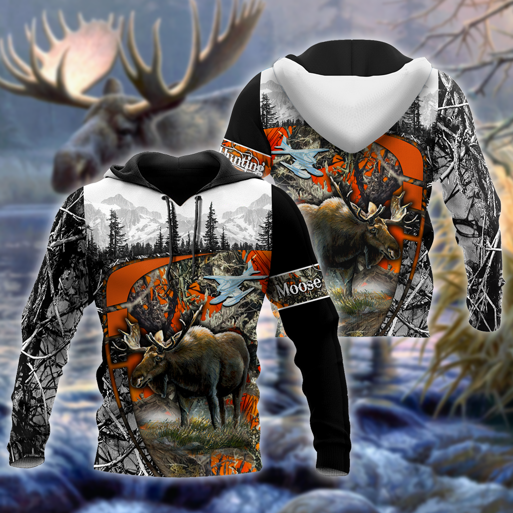 Moose Hunting Camo 3D Over Printed Unisex Deluxe Hoodie ML