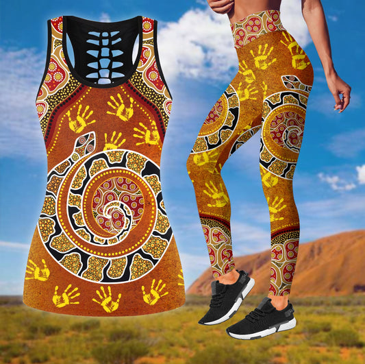 Aboriginal Snake Painting Art Legging + Hollow Tank Combo