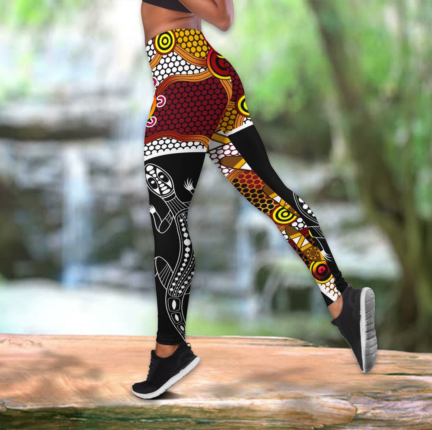 Aboriginal Lizard Dot Painting Boomerang Patterns Legging + Hollow Tank Combo