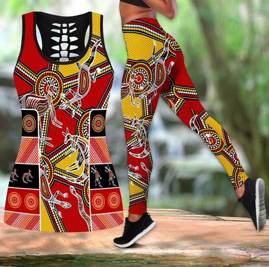 Aboriginal Kangaroo Dot Painting Patterns Legging + Hollow Tank Combo