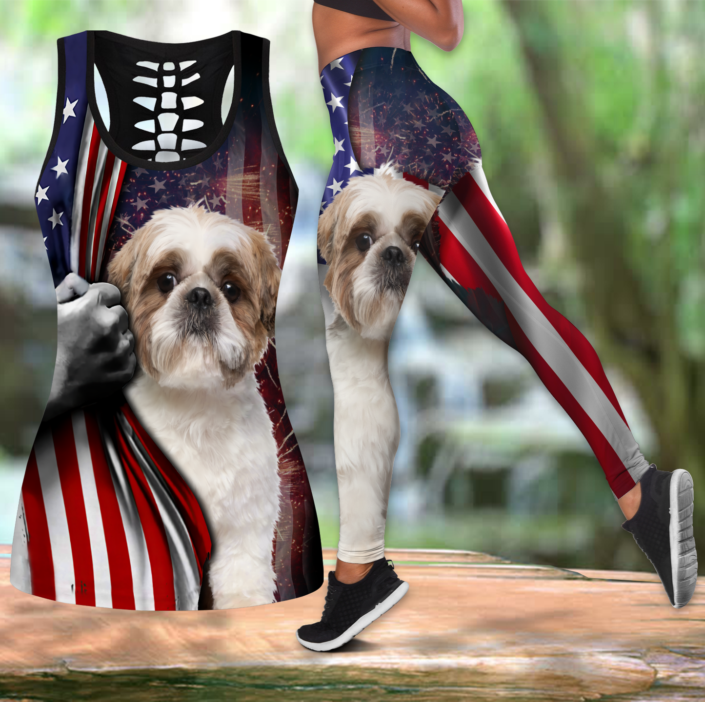 Shih Tzu tattoos legging + hollow tank combo HAC120803
