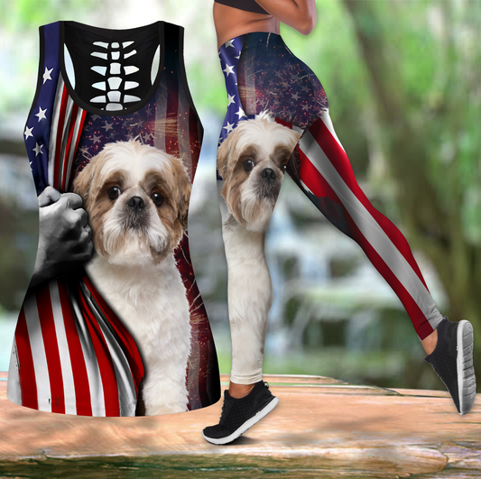 Shih Tzu tattoos legging + hollow tank combo HAC120803