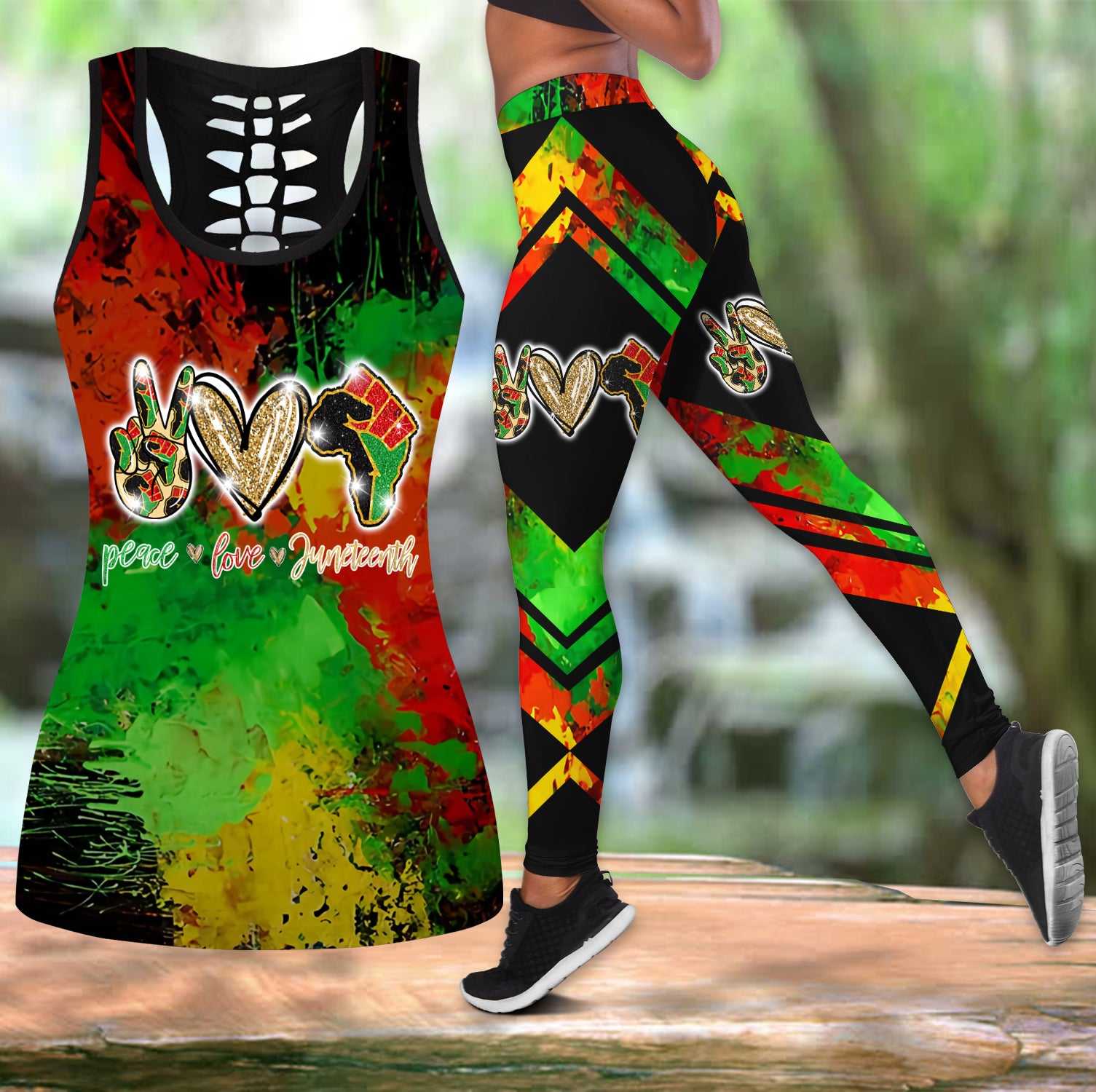 Peace love juneteenth leggings + hollow tank combo HAC110605-Apparel-HG-S-S-Vibe Cosy™