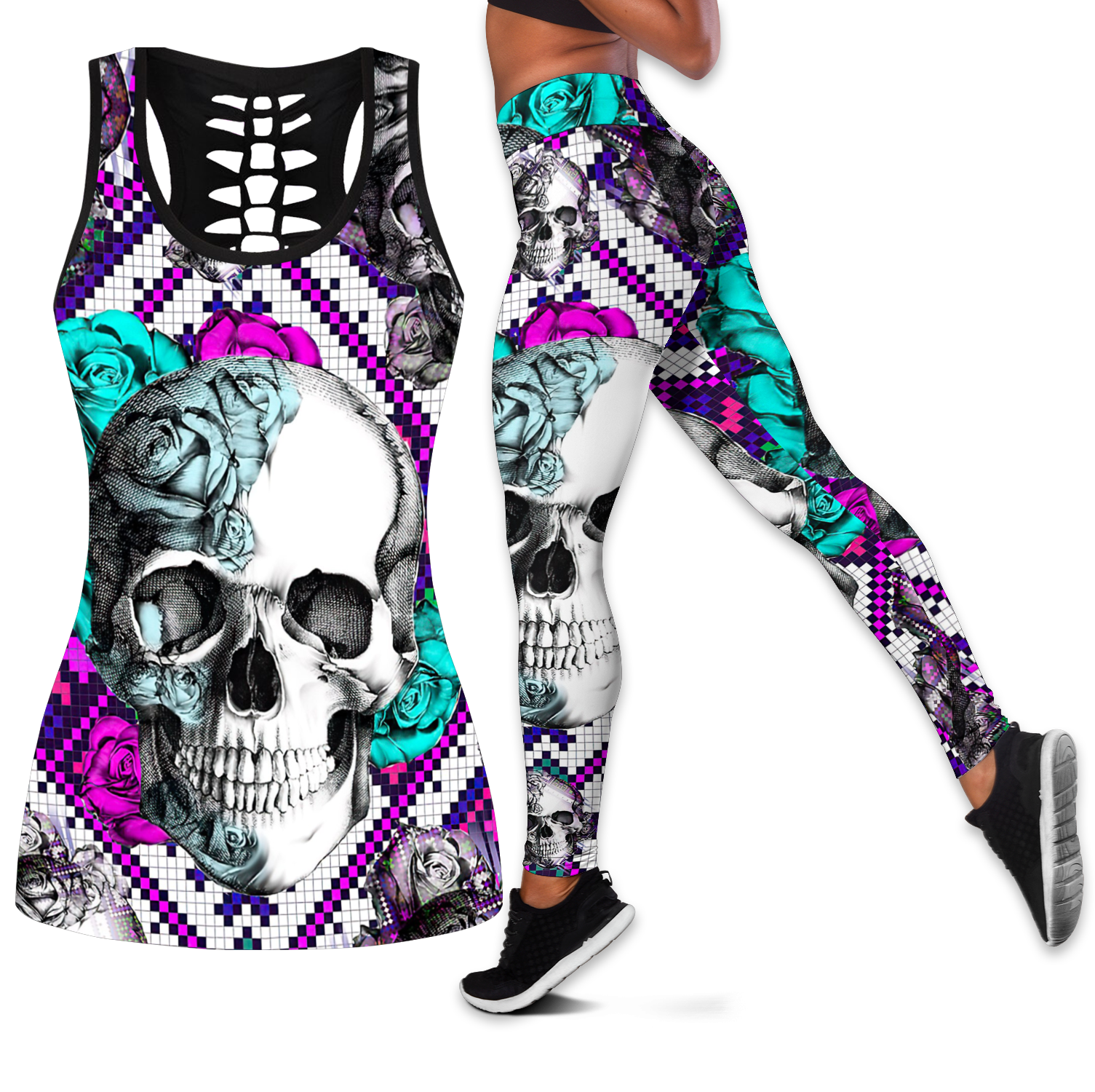 Love Skull tanktop & legging outfit for women Pi130502 - Amaze Style™-Apparel