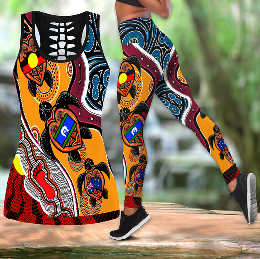 Australia Aboriginal Dots With Turtle and Naidoc Flags Legging + Hollow Tank Combo