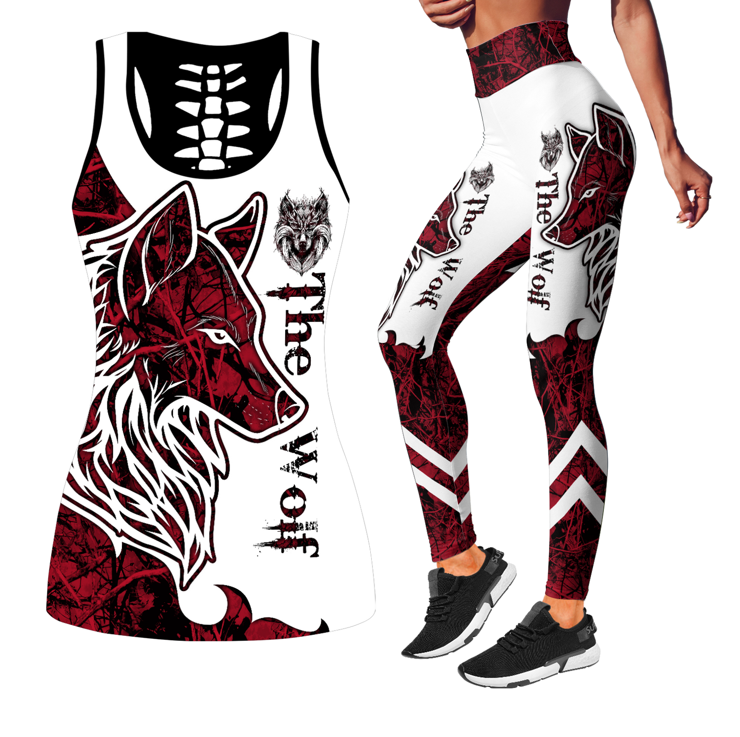 Wolf Tattoo Art Combo Tank + Legging Pi230401S-Apparel-NM-S-S-Vibe Cosy™
