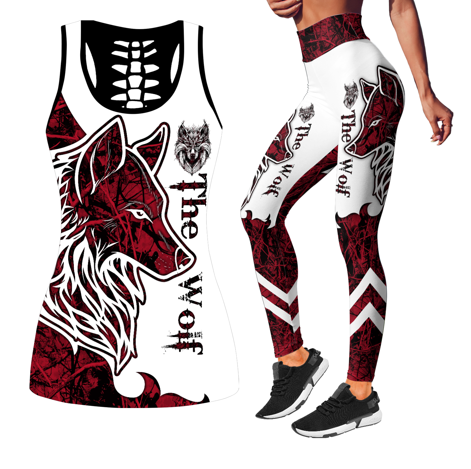 Wolf Tattoo Art Combo Tank + Legging Pi230401S-Apparel-NM-S-S-Vibe Cosy™