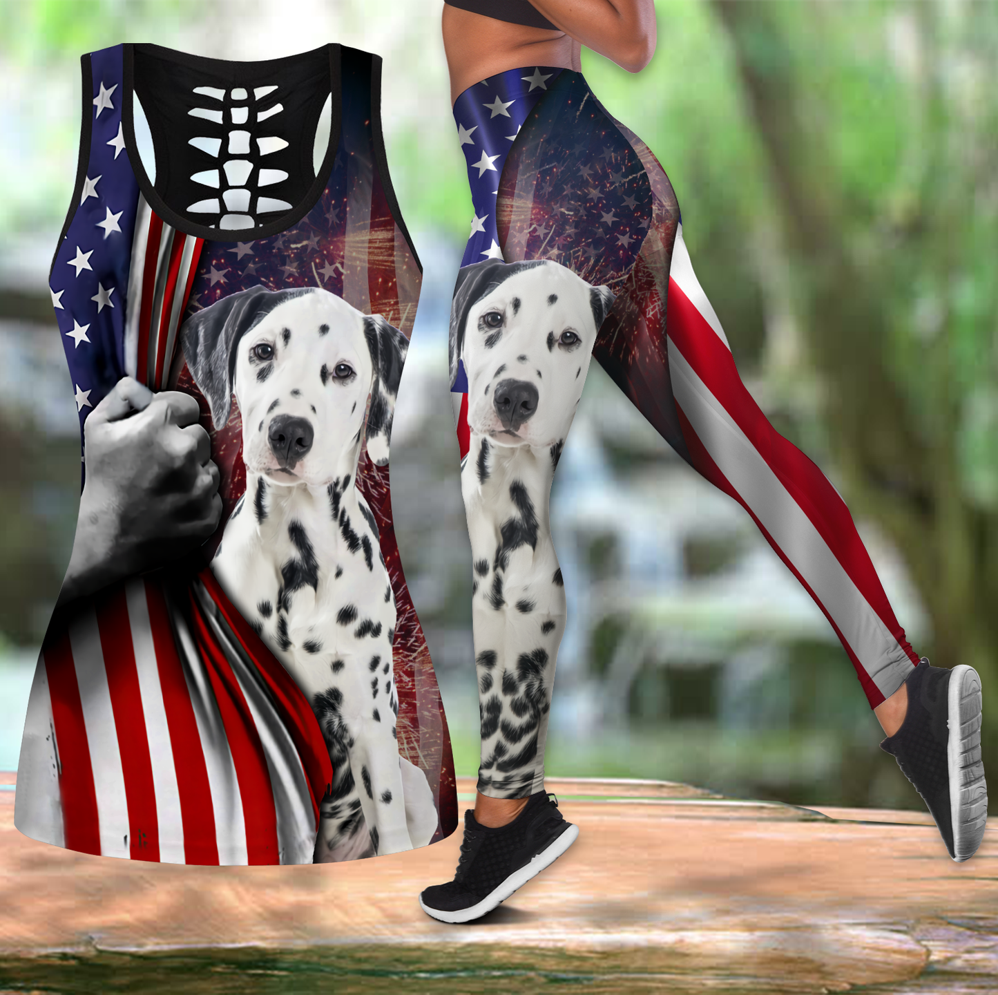 Dalmatian tattoos legging + hollow tank combo HAC130802