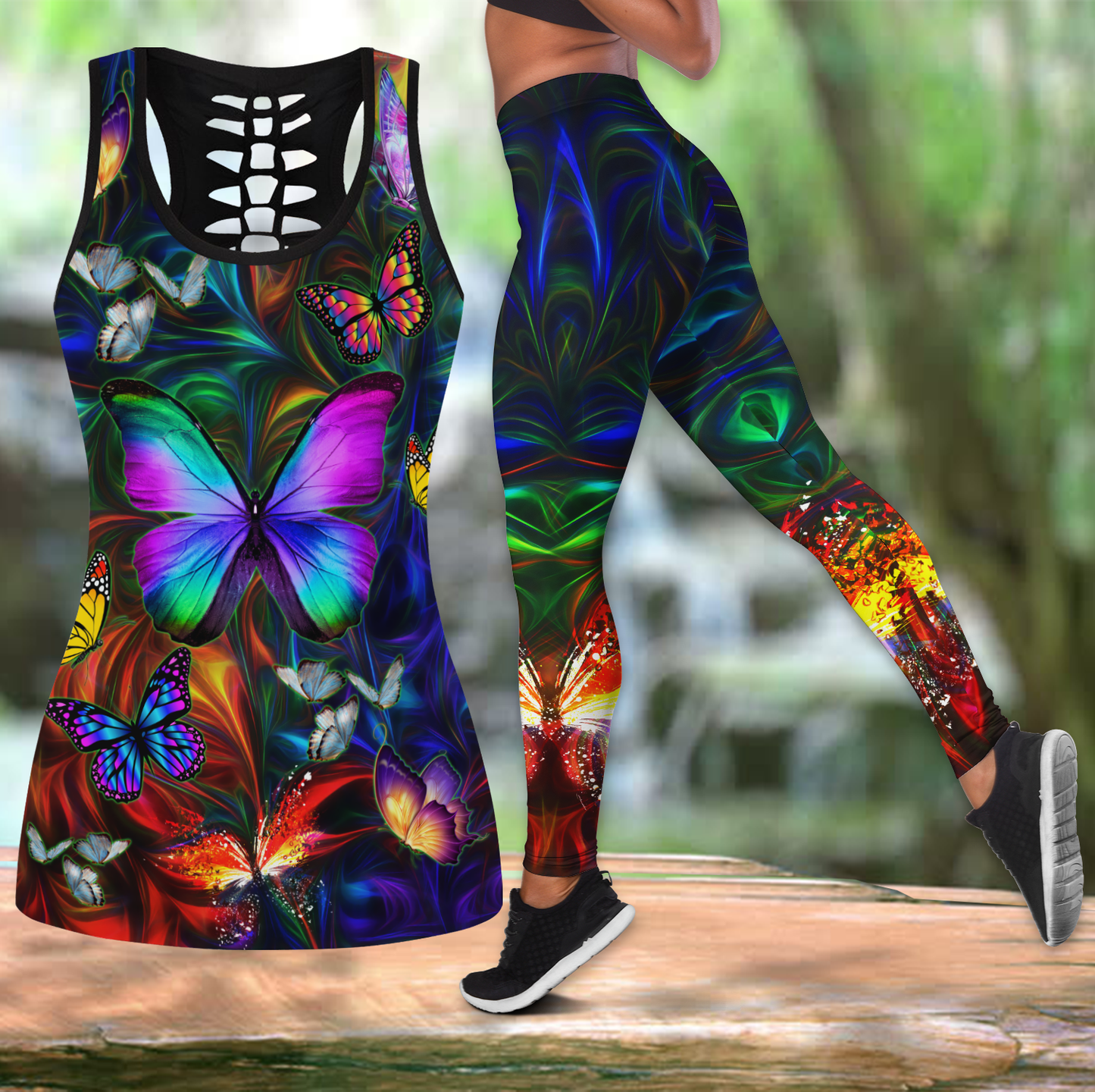 Colorful Butterfly Tattoo legging + hollow tank combo MH14112001