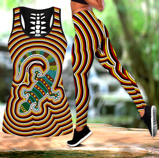 Aboriginal Lizard Dot Painting Patterns Legging + Hollow Tank Combo