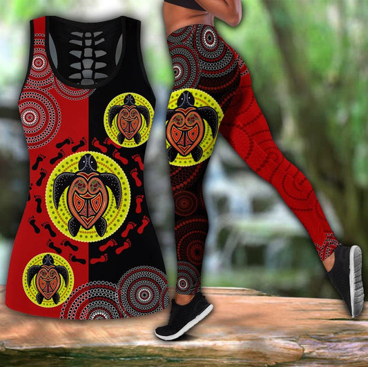 Aboriginal Turtle Footprint Circle Dot Painting Legging + Hollow Tank Combo