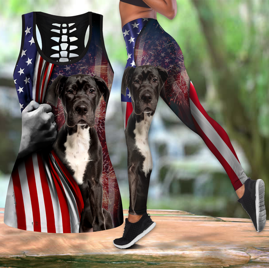 Great Dane tattoos legging + hollow tank combo HAC120806