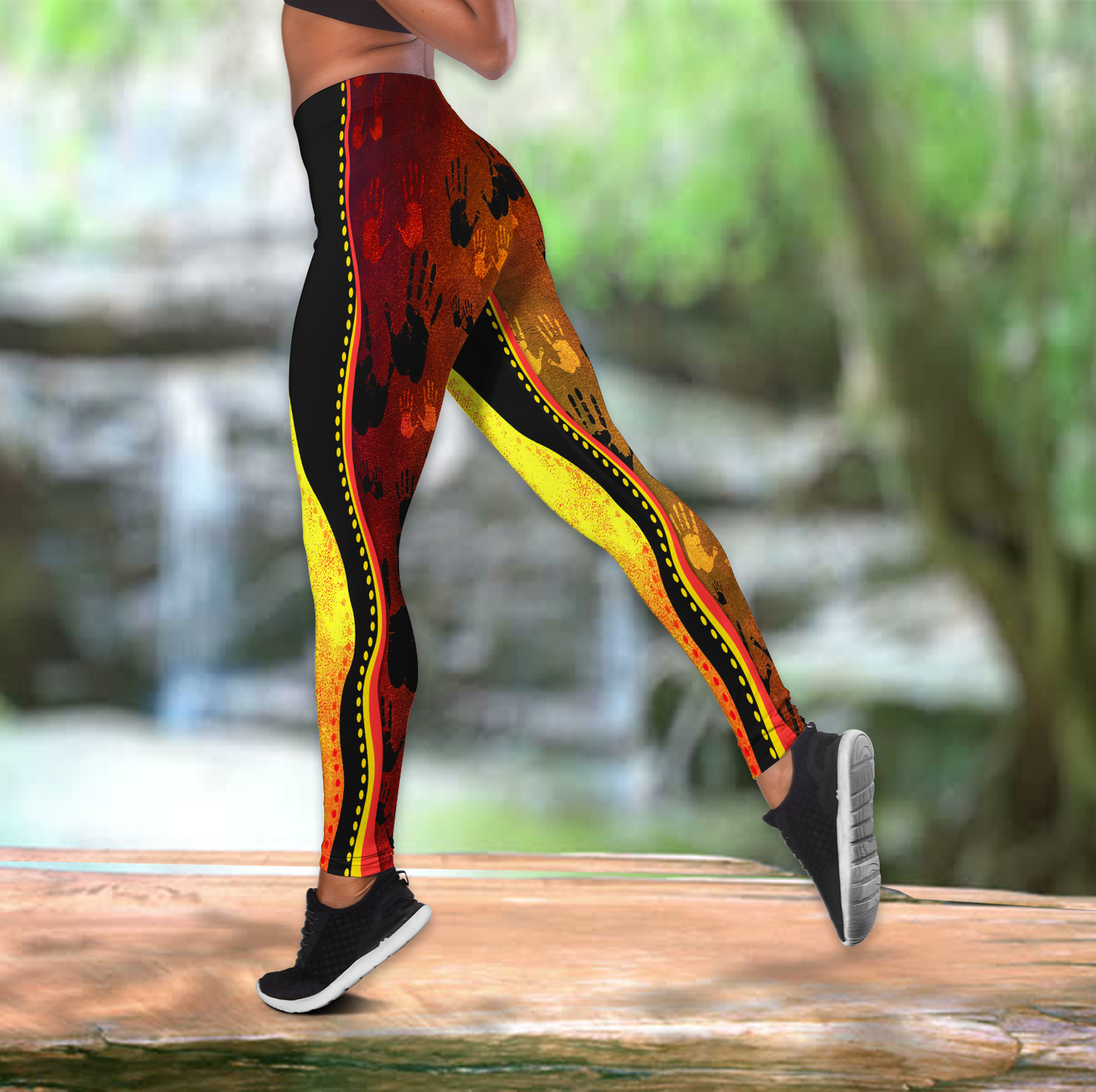 Aboriginal Rock Painting Hand Art Golden Style Legging + Hollow Tank Combo
