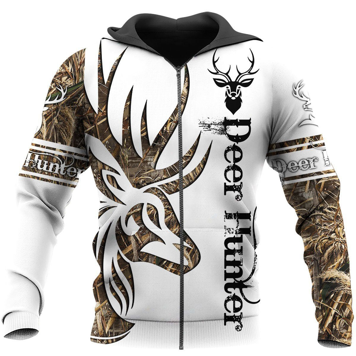 Camo Tattoo Deer Hunting Hoodie T-Shirt Sweatshirt NM-Apparel-NM-Zipped Hoodie-S-Vibe Cosy™