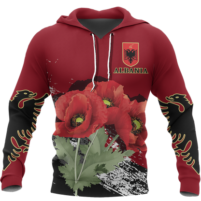 Albania - Poppy National Flower Special Hoodie NNK 1129-Apparel-NNK-Hoodie-S-Vibe Cosy™