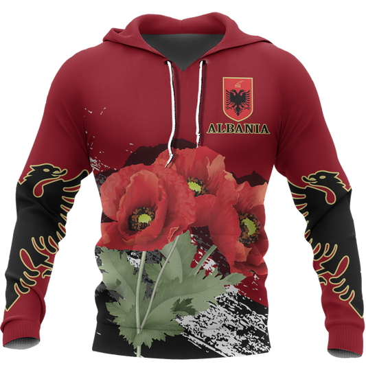 Albania - Poppy National Flower Special Hoodie NNK 1129-Apparel-NNK-Hoodie-S-Vibe Cosy™