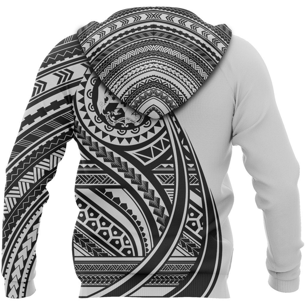 Tonga Coat Of Arms Polynesian Zip-Up Hoodie Tatoo Style White NNK 1215-Apparel-NNK-Hoodie-S-Vibe Cosy™