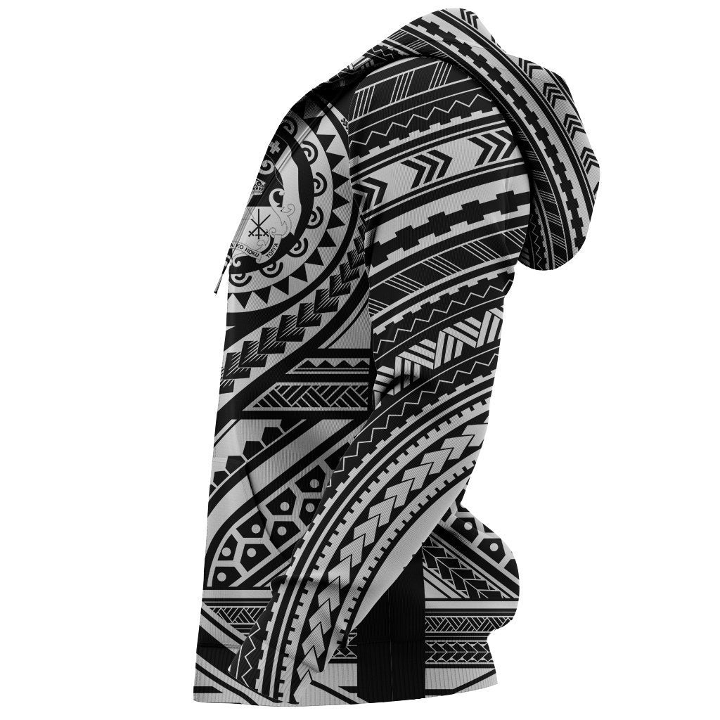 Tonga Coat Of Arms Polynesian Zip-Up Hoodie Tatoo Style White NNK 1215-Apparel-NNK-Hoodie-S-Vibe Cosy™