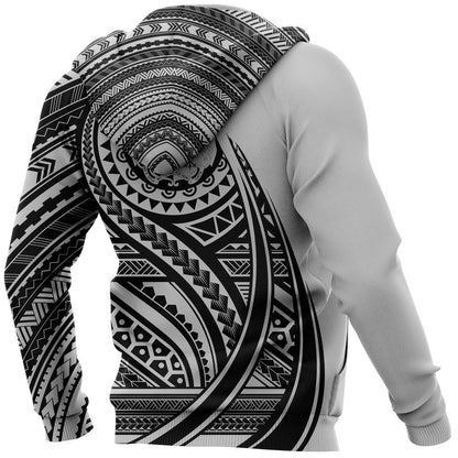 Tonga Coat Of Arms Polynesian Zip-Up Hoodie Tatoo Style White NNK 1215-Apparel-NNK-Hoodie-S-Vibe Cosy™