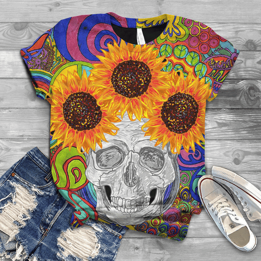 Hippie Skull Sunflower NNK 220-Apparel-NNK-T-Shirt-S-Vibe Cosy™