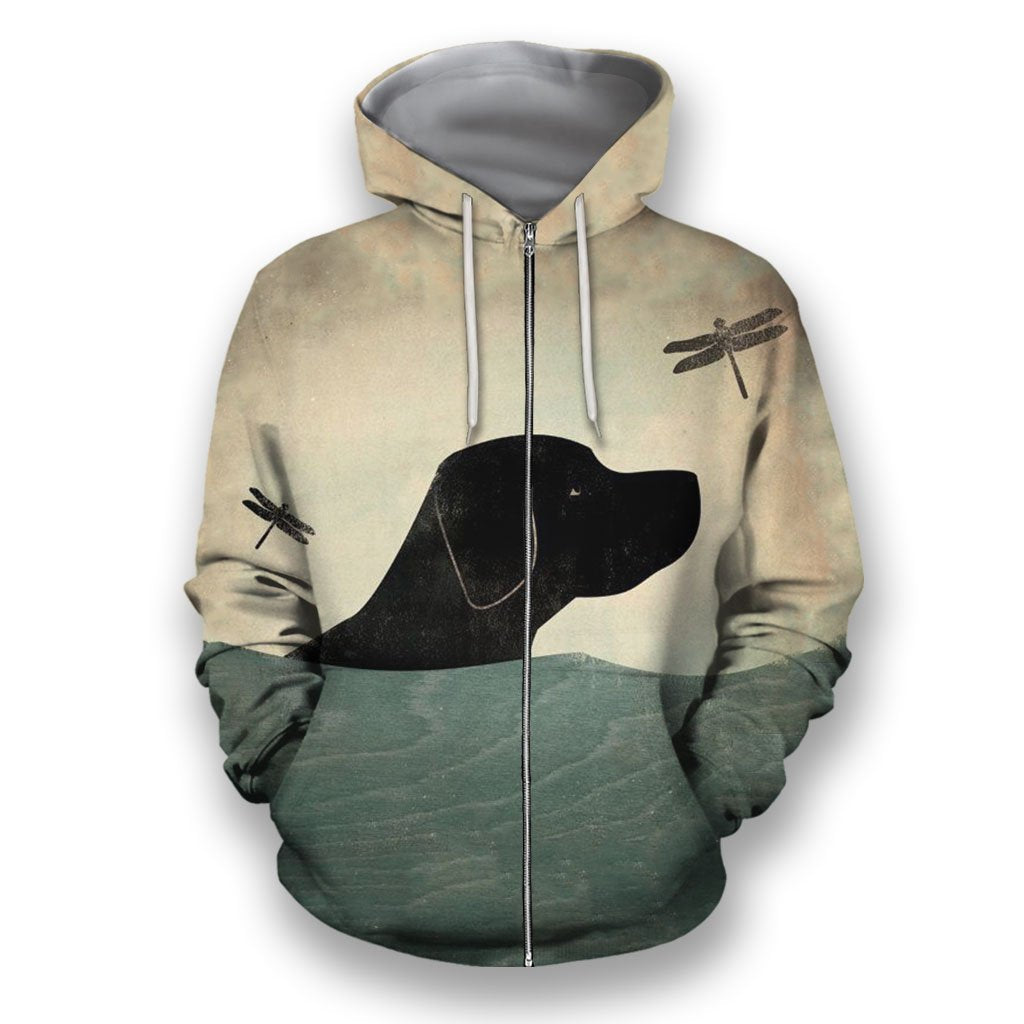 3D All Over Print Black Labrador Retriever With Dragonfly-Apparel-NTT-ZIPPED HOODIE-S-Vibe Cosy™