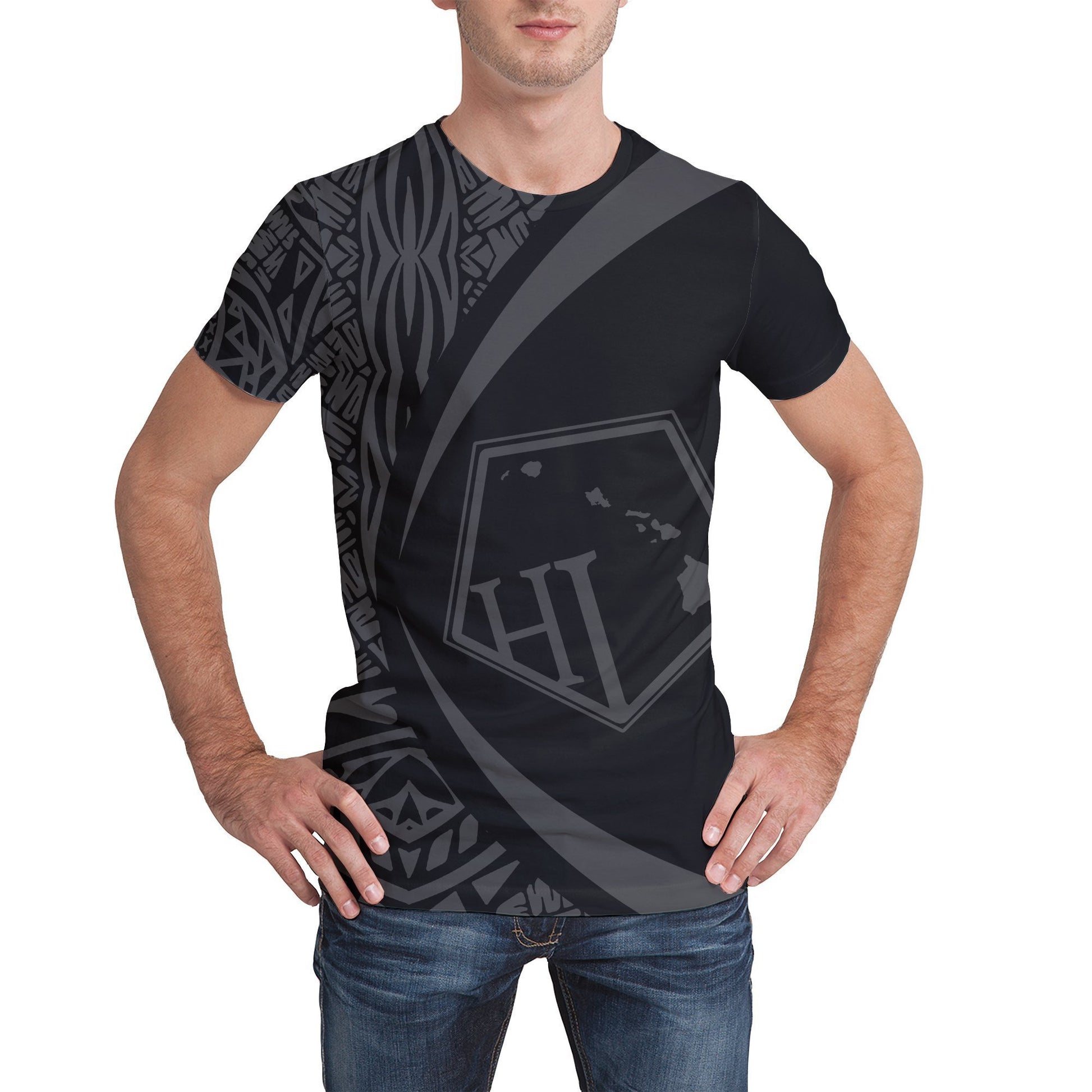 Hawaii Polynesian T-shirt - Circle Style Gray - AH - J1-NEW ALL OVER PRINT T-SHIRTS-e-joyer-XS-Men-White-Vibe Cosy™