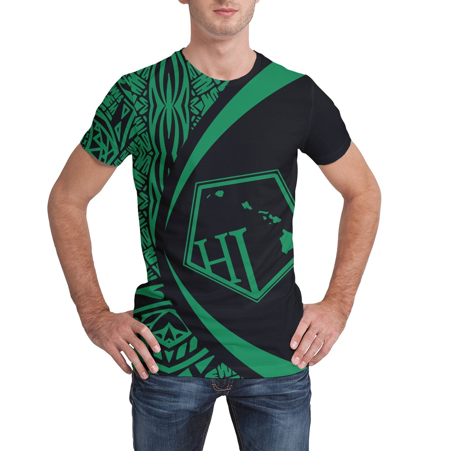 Hawaii Polynesian T-shirt - Circle Style Green - AH - J1-NEW ALL OVER PRINT T-SHIRTS-e-joyer-XS-Men-White-Vibe Cosy™