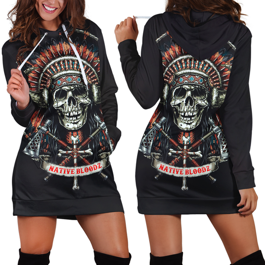 All Over Printed Native Blood Hoodie Dress-Apparel-HbArts-Hoodie Dress-S-Vibe Cosy™