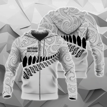 New Zealand Aotearoa Pullover Hoodie White Ver HC1003-Apparel-Huyencass-Zipped Hoodie-S-Vibe Cosy™
