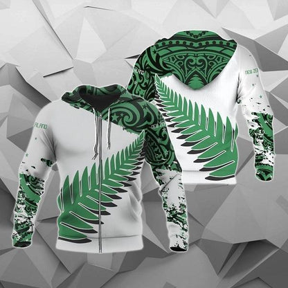 New Zealand Maori Fern Green Edition Pullover Hoodie HC1107-Apparel-Huyencass-Zipped Hoodie-S-Vibe Cosy™