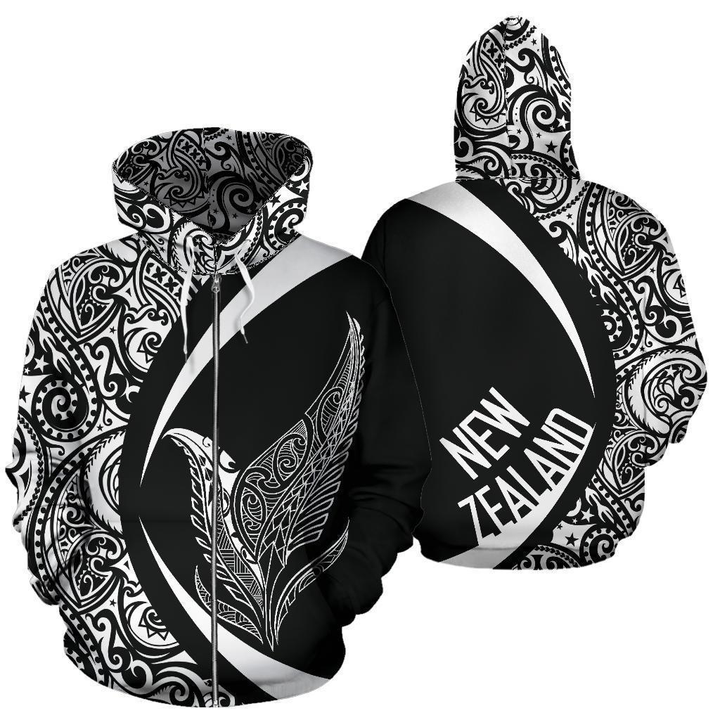 New Zealand Silver Fern Maori Zip-up Hoodie - Circle Style TT01-Apparel-TT-Zipped Hoodie-S-Vibe Cosy™