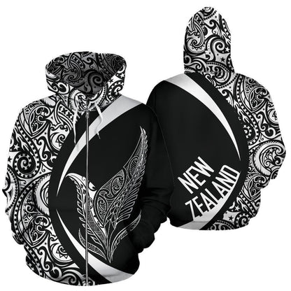 New Zealand Silver Fern Maori Zip-up Hoodie - Circle Style TT01-Apparel-TT-Zipped Hoodie-S-Vibe Cosy™