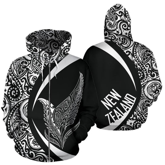 New Zealand Silver Fern Maori Zip-up Hoodie - Circle Style TT01-Apparel-TT-Zipped Hoodie-S-Vibe Cosy™
