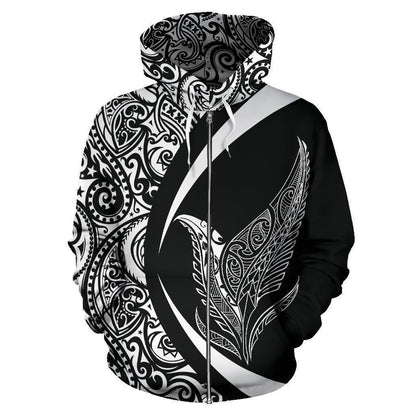 New Zealand Silver Fern Maori Zip-up Hoodie - Circle Style TT01-Apparel-TT-Zipped Hoodie-S-Vibe Cosy™