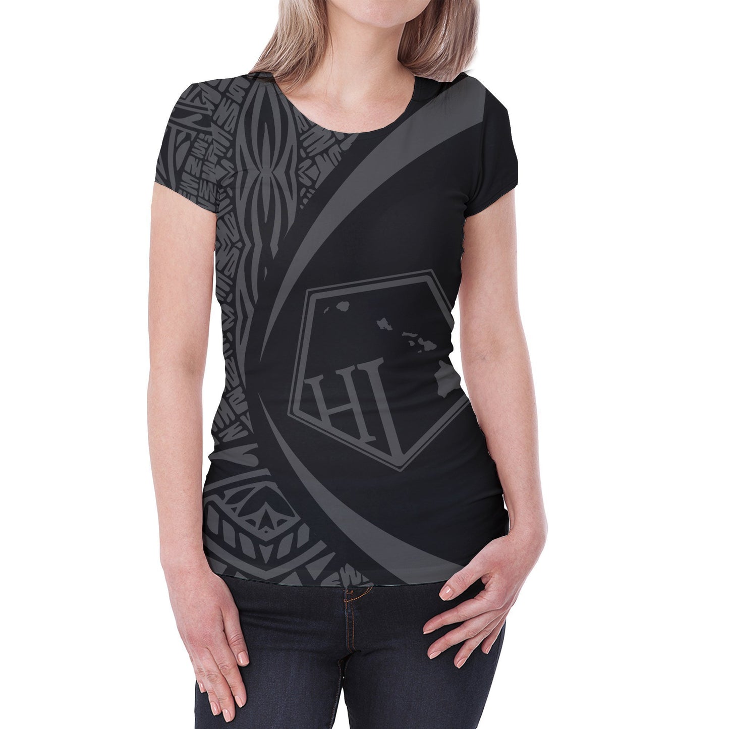 Hawaii Polynesian T-shirt - Circle Style Gray - AH - J1-NEW ALL OVER PRINT T-SHIRTS-Phaethon-XS-Women-White-Vibe Cosy™