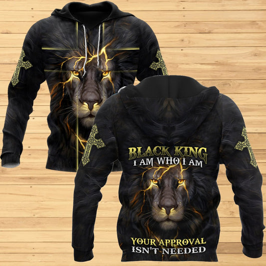 Black King-I Am Who I Am Christian Cross 3D All Over Printed Shirts For Men and Women Pi11062003-Apparel-TA-Hoodie-S-Vibe Cosy™