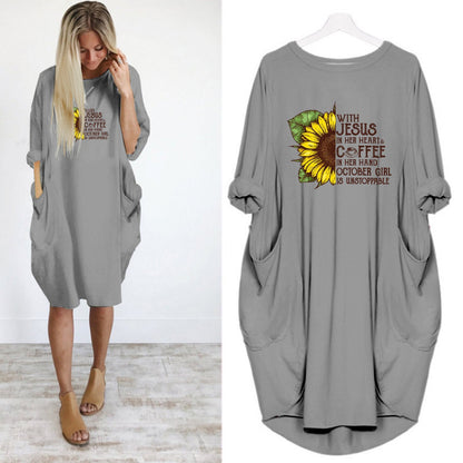 With Jesus In Her Heart And Coffee In Her Hand October Girl Is Unstoppable Dress-Apparel-GP Art-Dress-S-Vibe Cosy™