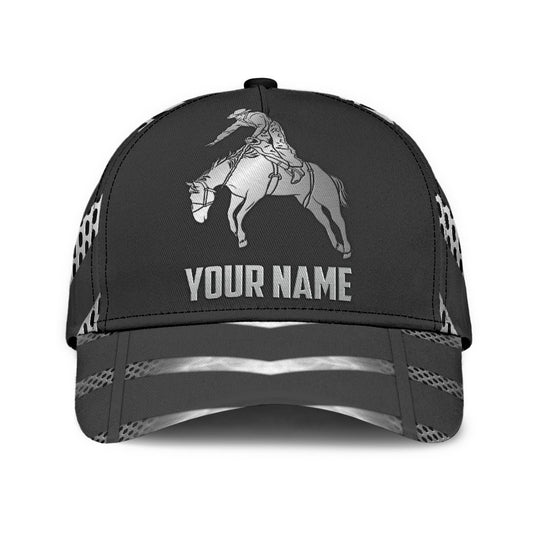 Personalized Name Rodeo Classic Cap Metal Pattern Horse Rider Ver 2