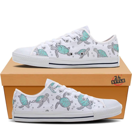 Sea Turtle Shoes HG20-HG-Unisex Low Top Canvas Shoes-White-EU36 (US6)-Vibe Cosy™