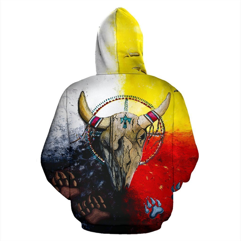 Native America Bison Skull Pullover Hoodie PL114-Apparel-PL8386-Hoodie-S-Vibe Cosy™